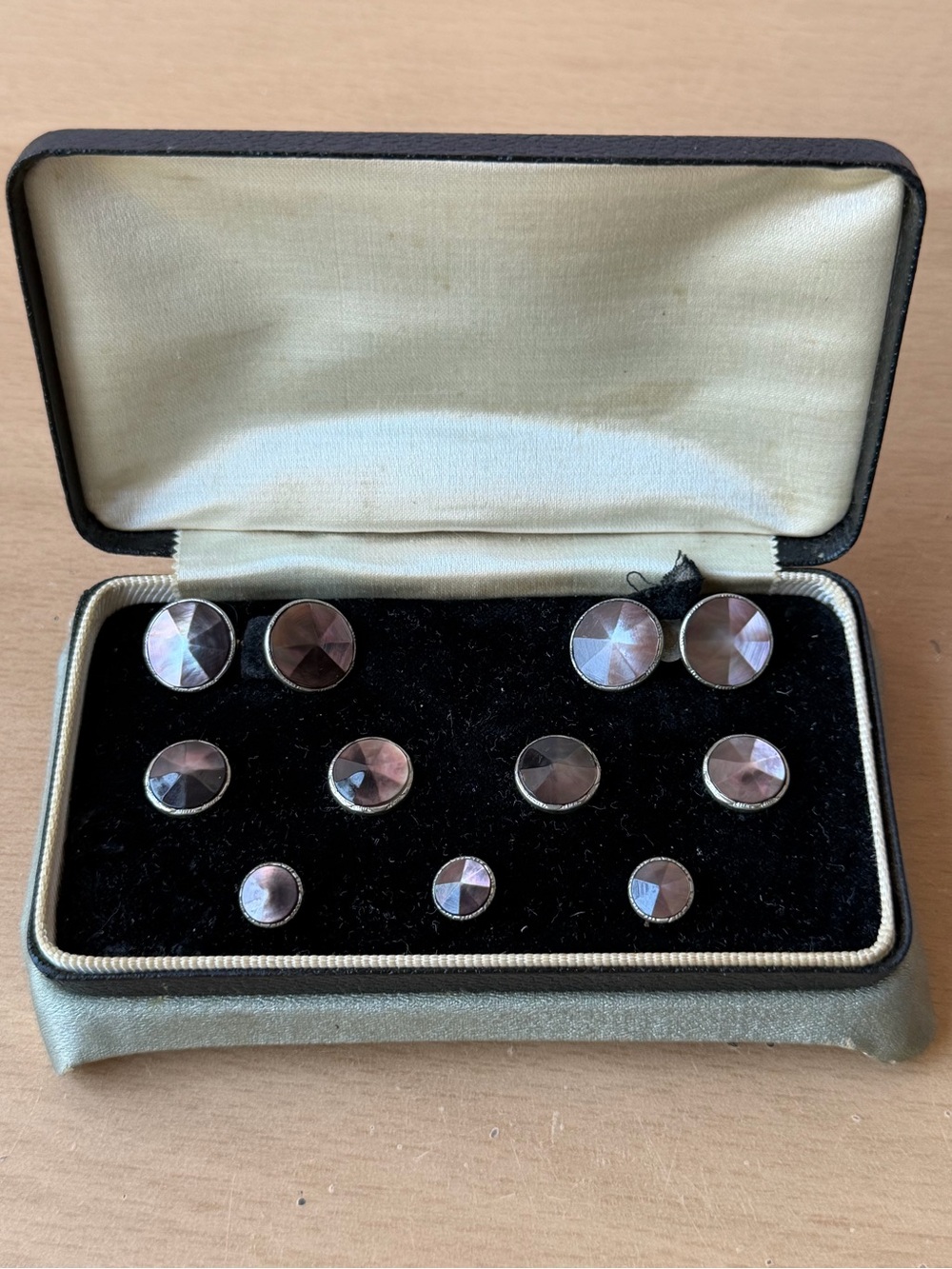 Art Deco John S. Sampson & Son Mother of Pearl Abalone Cufflinks 9pc Tuxedo Set